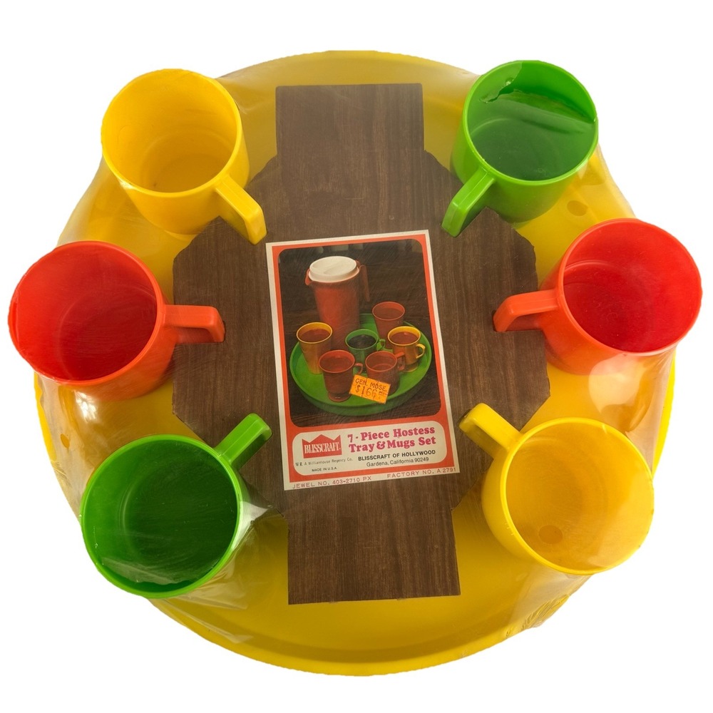 Vintage Blisscraft Hollywood 7-Piece Hostess Tray Mugs Set MCM Retro A 2791
